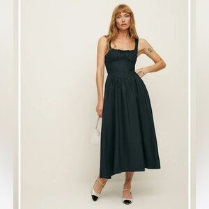 New Reformation Black Balia Linen Dress